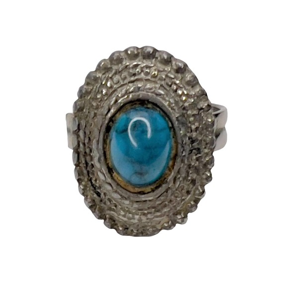 Adjustable Silver Tone Faux Turquoise Ring Silver Tone Faux Turquoise Size 7 - Picture 1 of 6